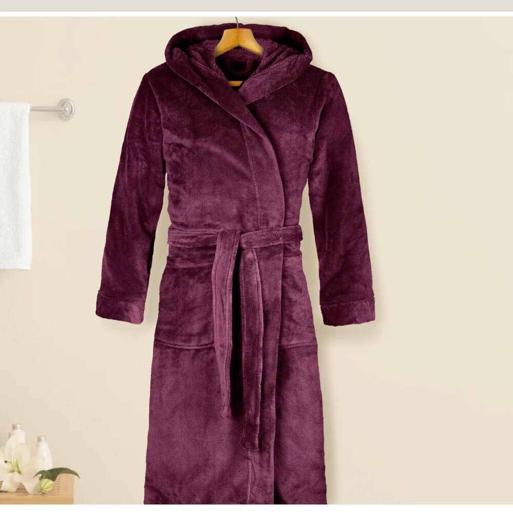 Purple Velvet Fleece Long Bathrobe